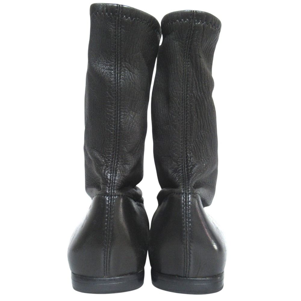 Chanel Stretch Flat Leather Short Boots 35 Black — view 3