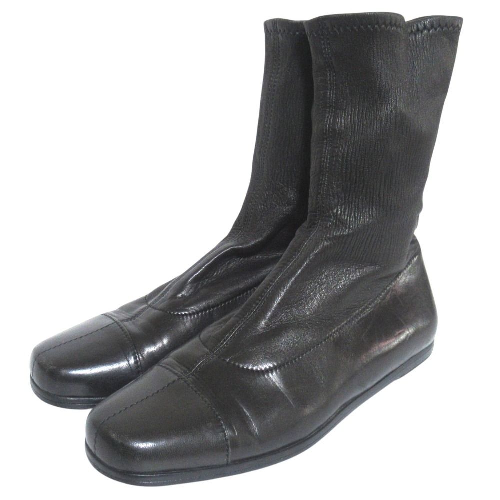 Chanel Stretch Flat Leather Short Boots 35 Black