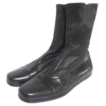 Chanel Stretch Flat Leather Short Boots 35 Black