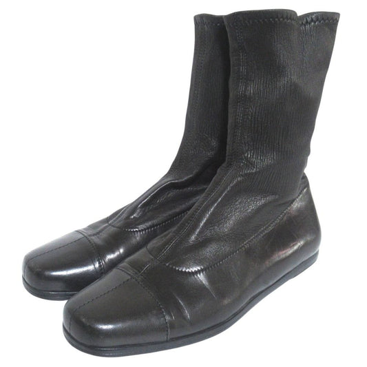 Chanel Stretch Flat Leather Short Boots 35 Black