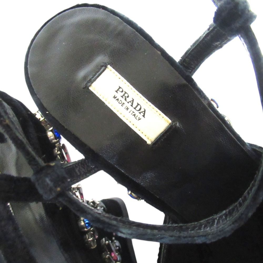 Prada Praad Bijou Decoration Velvet Ankle Strap Wedge Sole Sandals — view 6