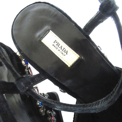 Prada Praad Bijou Decoration Velvet Ankle Strap Wedge Sole Sandals — view 6