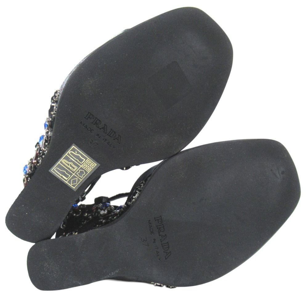 Prada Praad Bijou Decoration Velvet Ankle Strap Wedge Sole Sandals — view 9