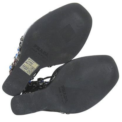 Prada Praad Bijou Decoration Velvet Ankle Strap Wedge Sole Sandals — view 9