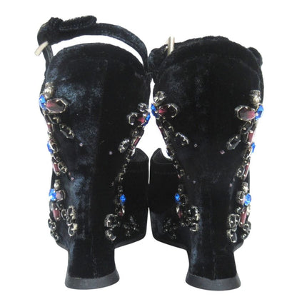 Prada Praad Bijou Decoration Velvet Ankle Strap Wedge Sole Sandals — view 4