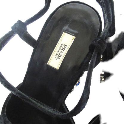 Prada Praad Bijou Decoration Velvet Ankle Strap Wedge Sole Sandals — view 5