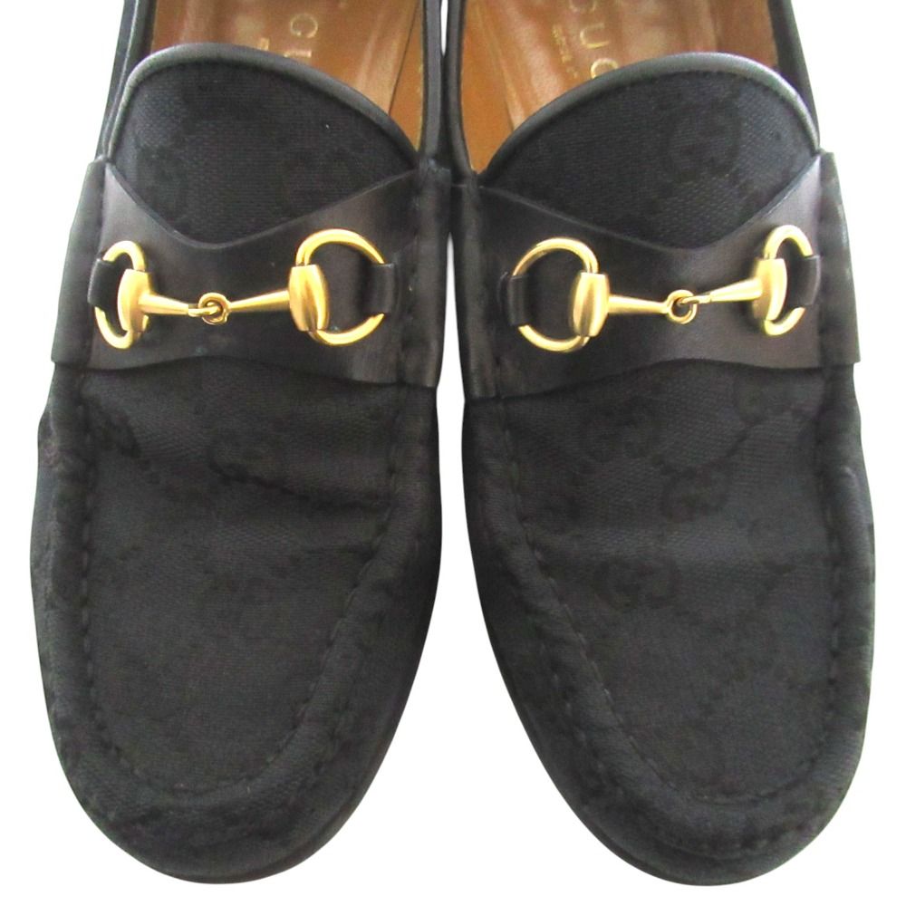 Gucci GG Pattern Jacquard Horsebit Loafers Shoes 36c Black Gold — view 2