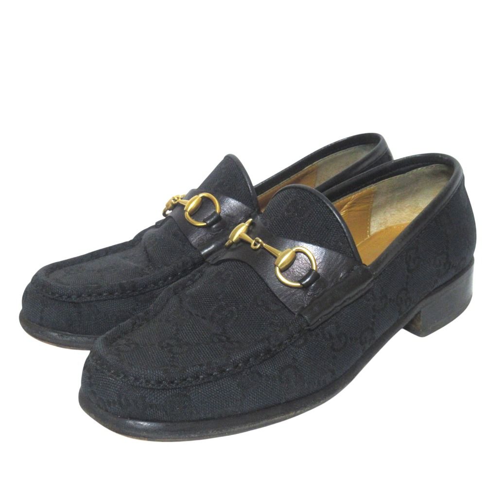 Gucci GG Pattern Jacquard Horsebit Loafers Shoes 36c Black Gold