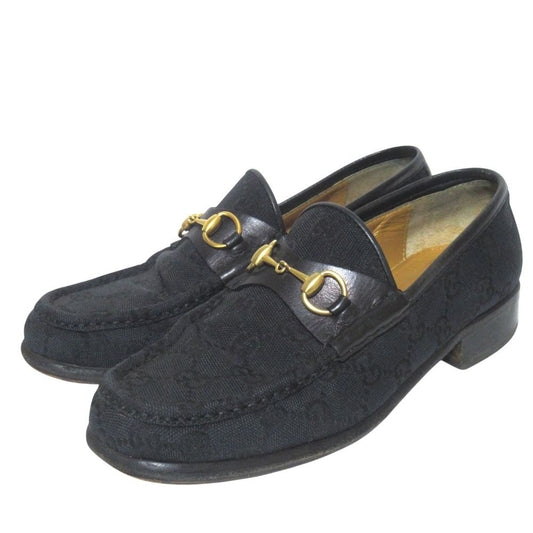 Gucci GG Pattern Jacquard Horsebit Loafers Shoes 36c Black Gold