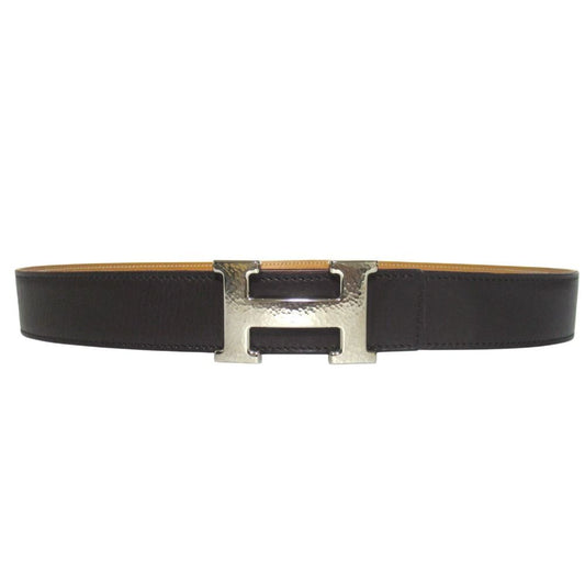 Hermes Constance Hmartelee Giboshi Reversible Belt 80 Brown Beige Silver