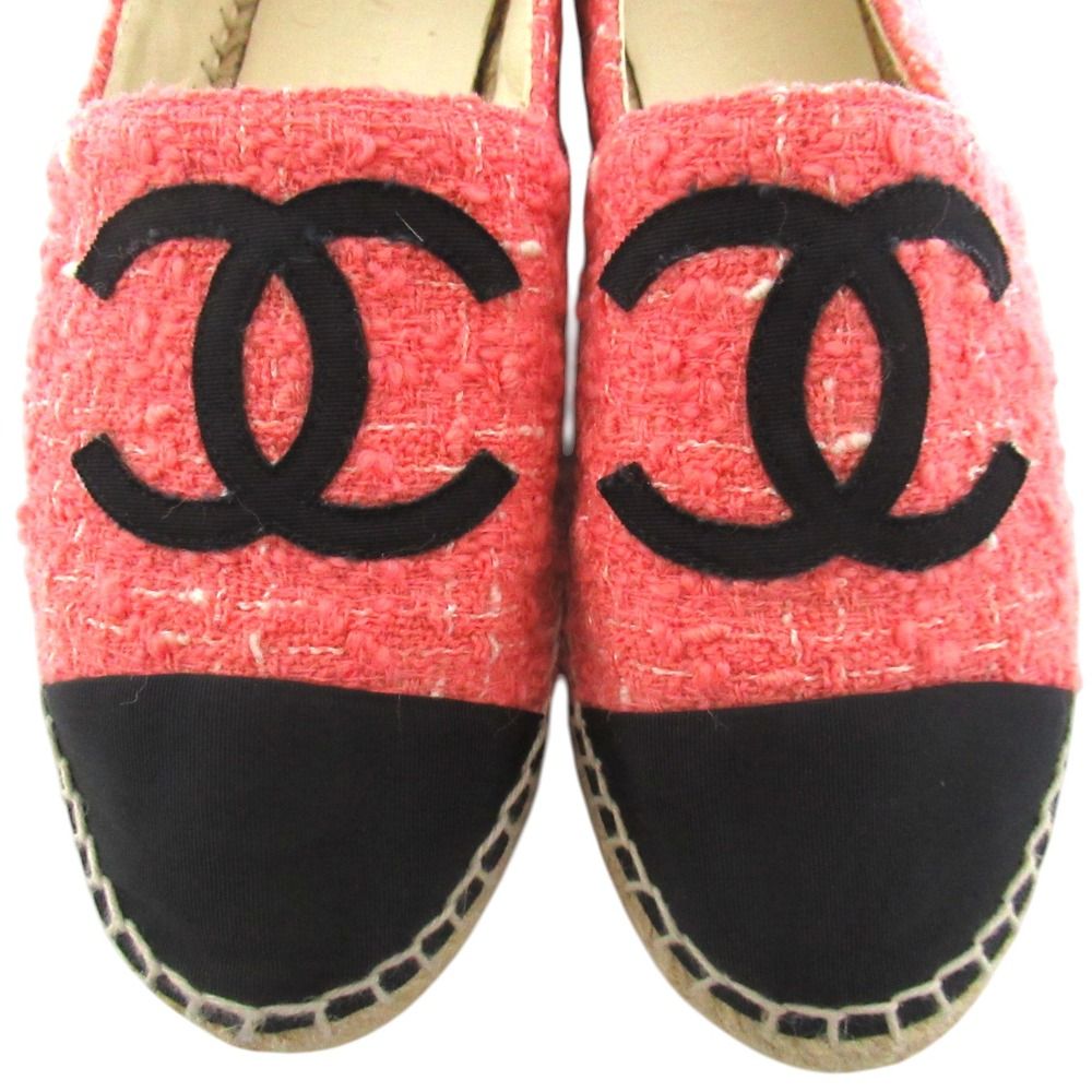 Chanel CC Logo Tweed Espadrilles Shoes Pink Black — view 4