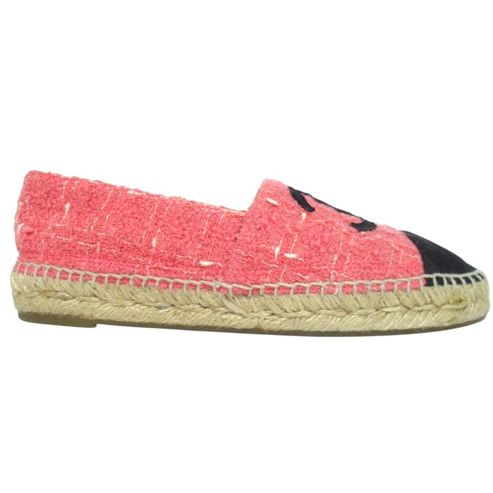 Chanel CC Logo Tweed Espadrilles Shoes Pink Black — view 2