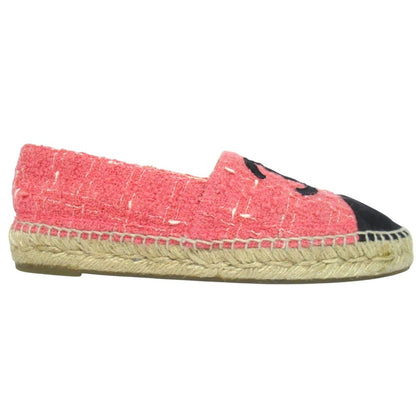 Chanel CC Logo Tweed Espadrilles Shoes Pink Black — view 2
