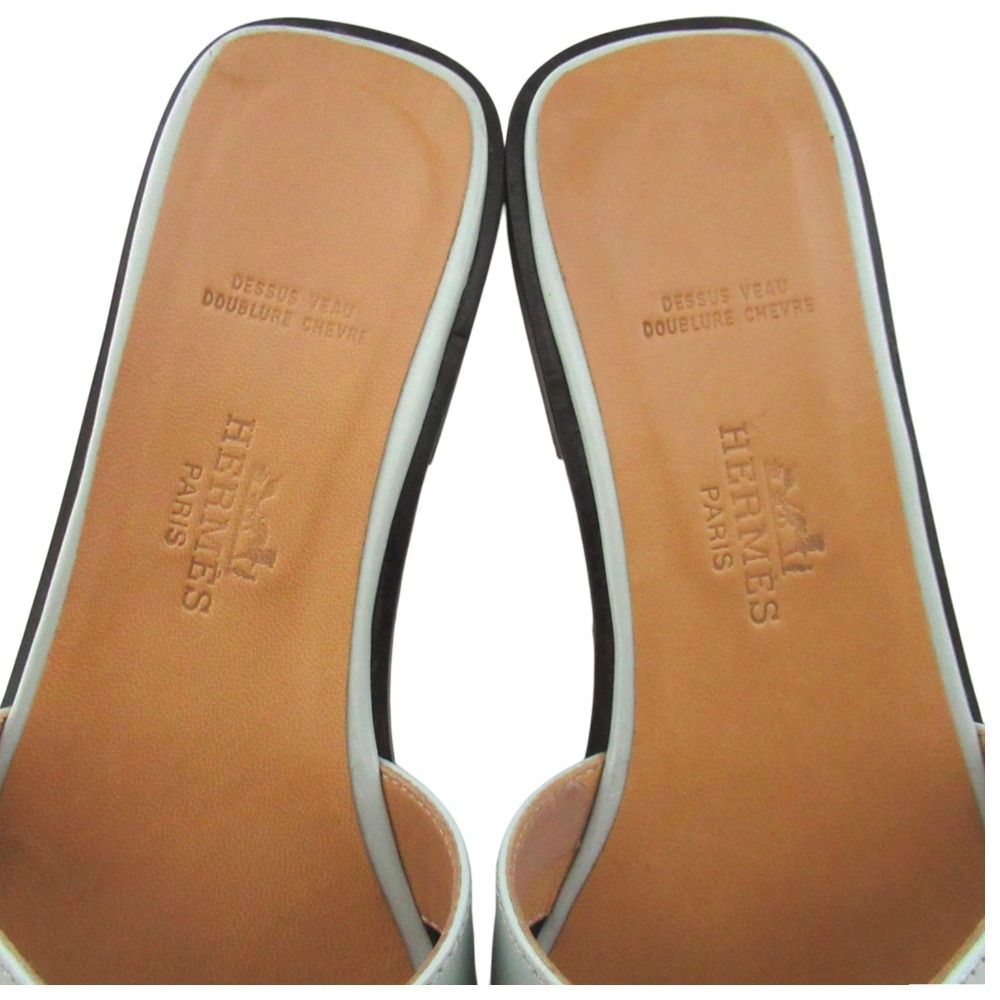 Hermes Oran Flat Sandals Slide 36 Light Blue — view 4
