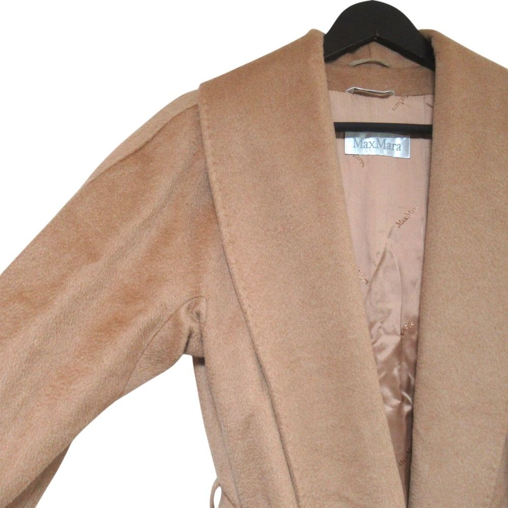 Max Mara Maxmara Camel 100% Belted Shawl Collar Gown Coat Brown Beige — view 3