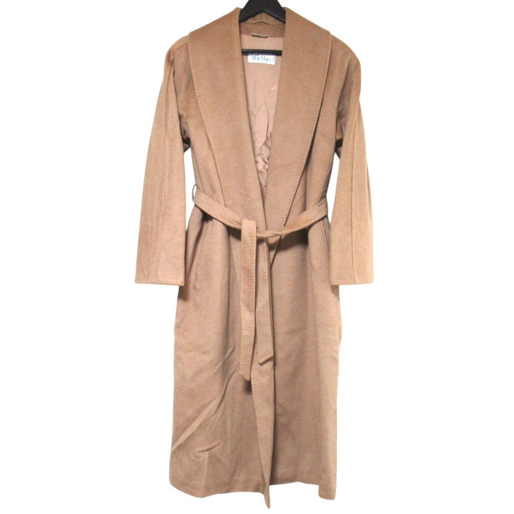 Max Mara Maxmara Camel 100% Belted Shawl Collar Gown Coat Brown Beige