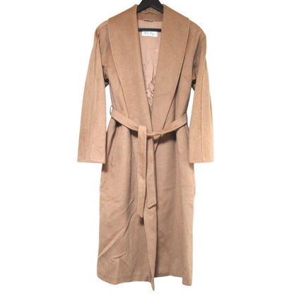 Max Mara Maxmara Camel 100% Belted Shawl Collar Gown Coat Brown Beige