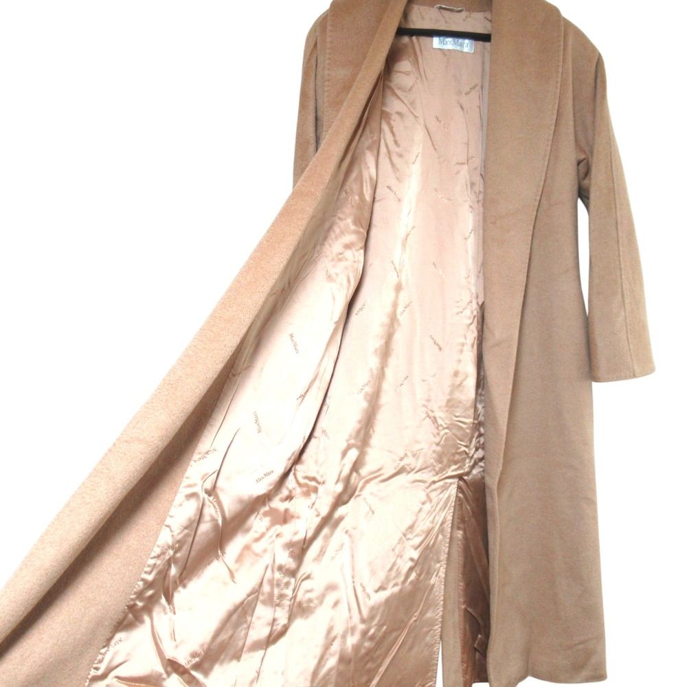 Max Mara Maxmara Camel 100% Belted Shawl Collar Gown Coat Brown Beige — view 4