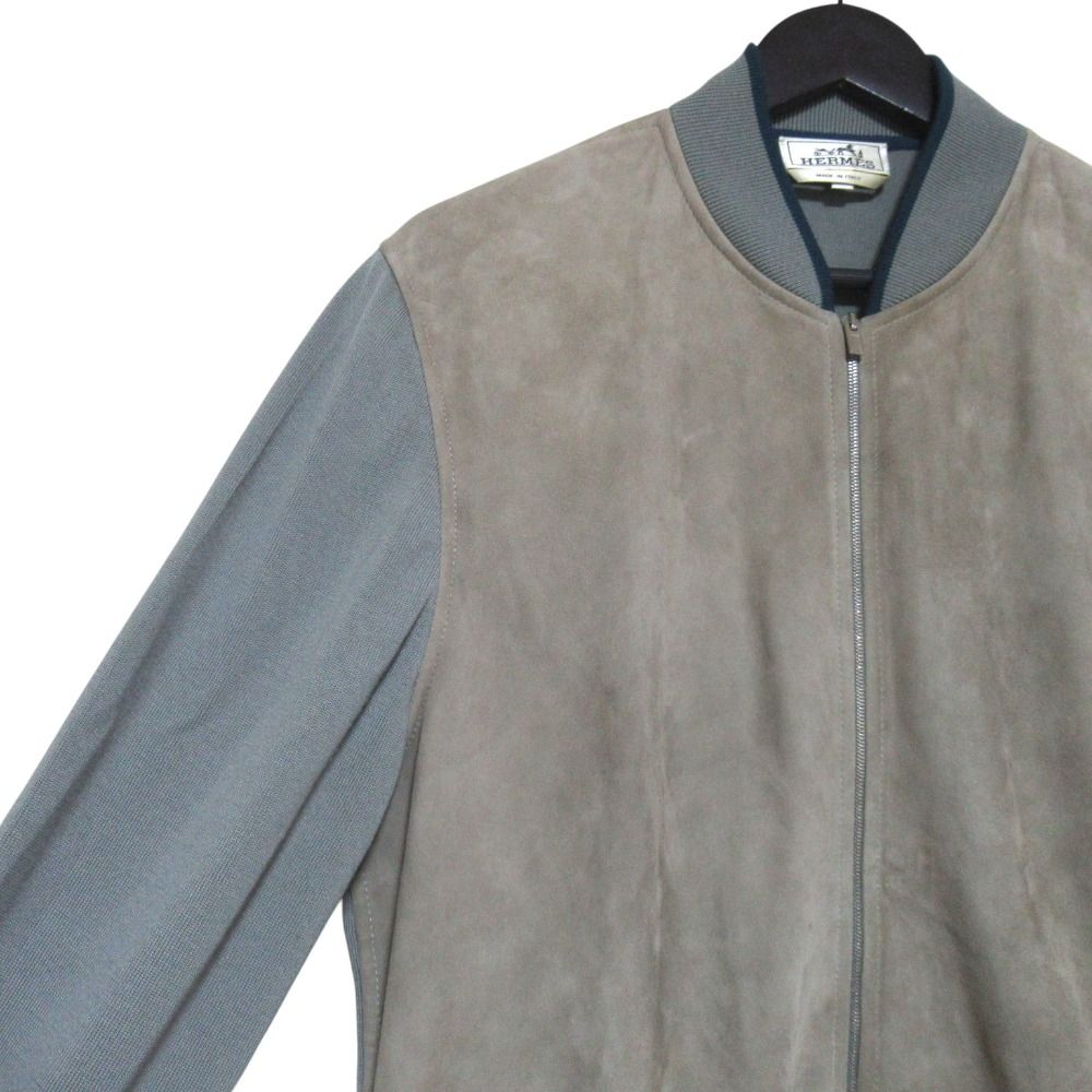 Hermes Knit Switch Suede Leather Zip Up Jacket XL Beige Gray — view 3