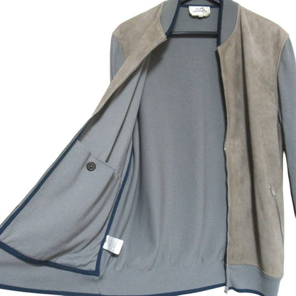 Hermes Knit Switch Suede Leather Zip Up Jacket XL Beige Gray — view 4