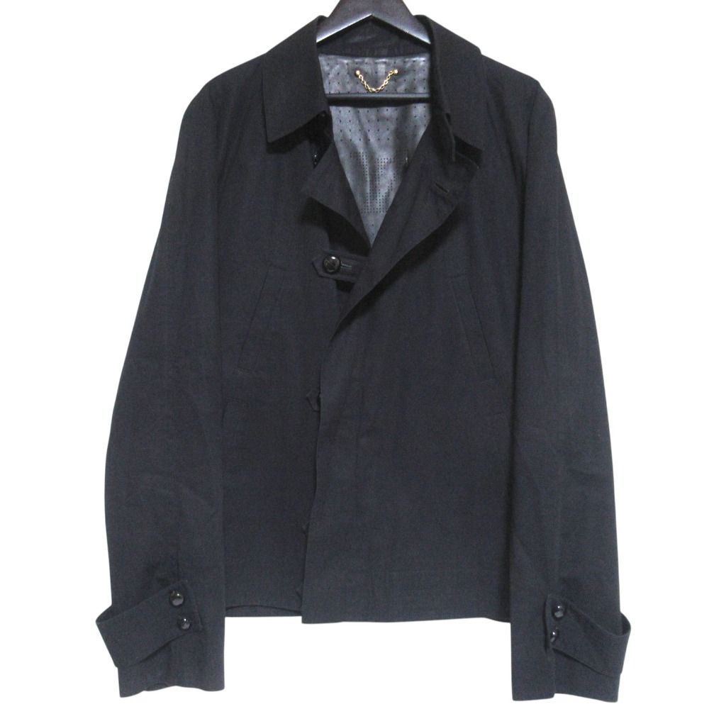 Louis Vuitton Partial Leather Walnut Button Short Coat Jacket 52 Black