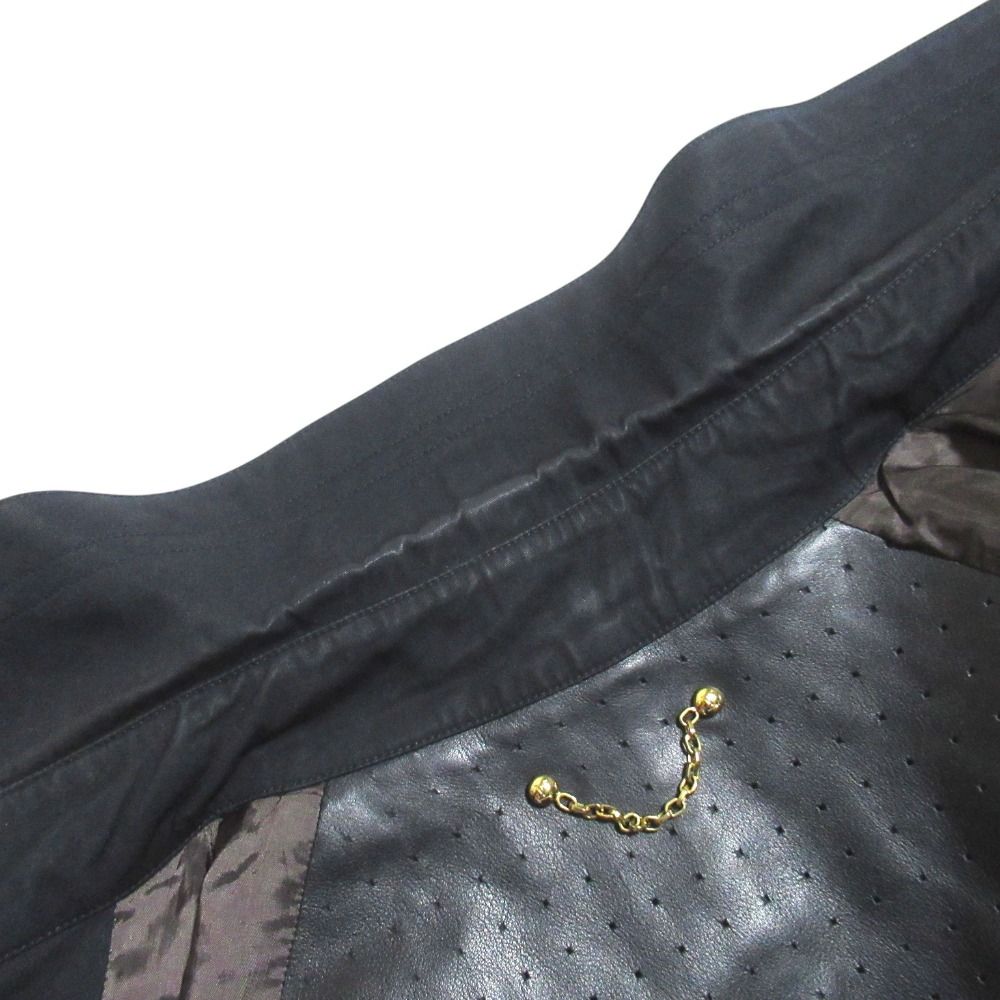 Louis Vuitton Partial Leather Walnut Button Short Coat Jacket 52 Black — view 7