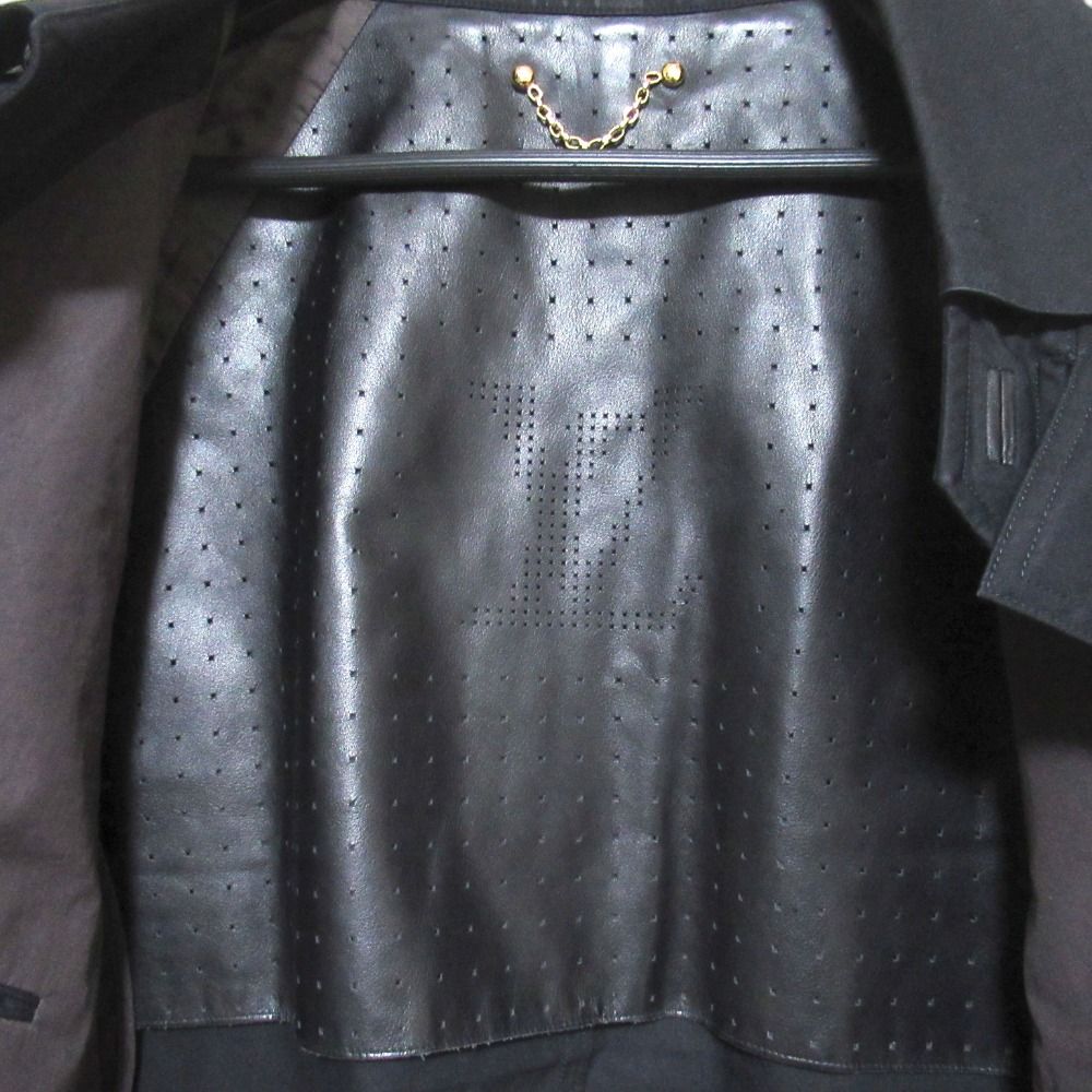 Louis Vuitton Partial Leather Walnut Button Short Coat Jacket 52 Black — view 5
