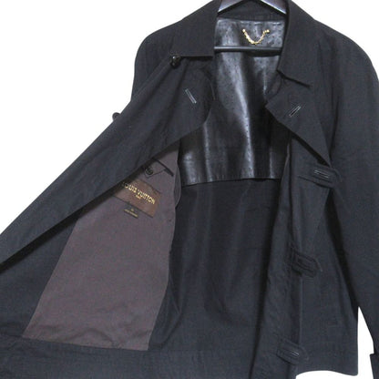 Louis Vuitton Partial Leather Walnut Button Short Coat Jacket 52 Black — view 4