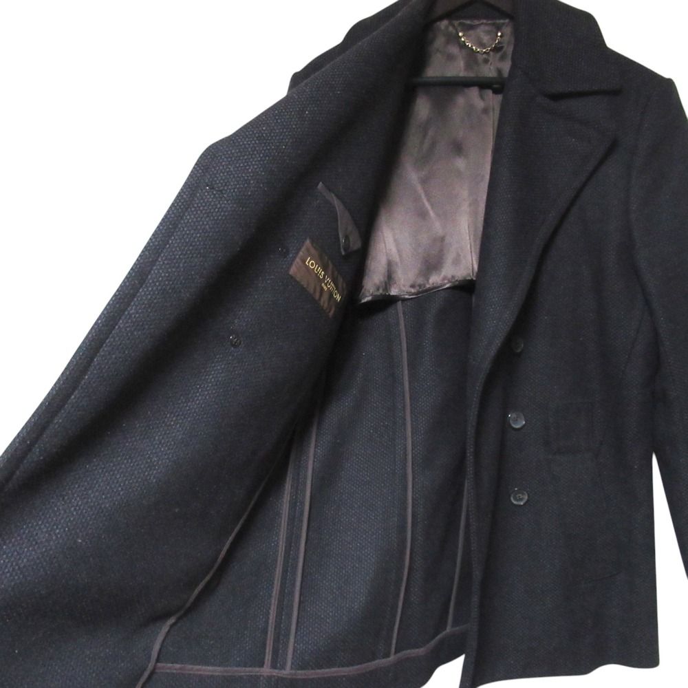 Louis Vuitton Snake Geometric Cashmere Blend Pcoat Pea Coat Jacket 52 Black Gray — view 4