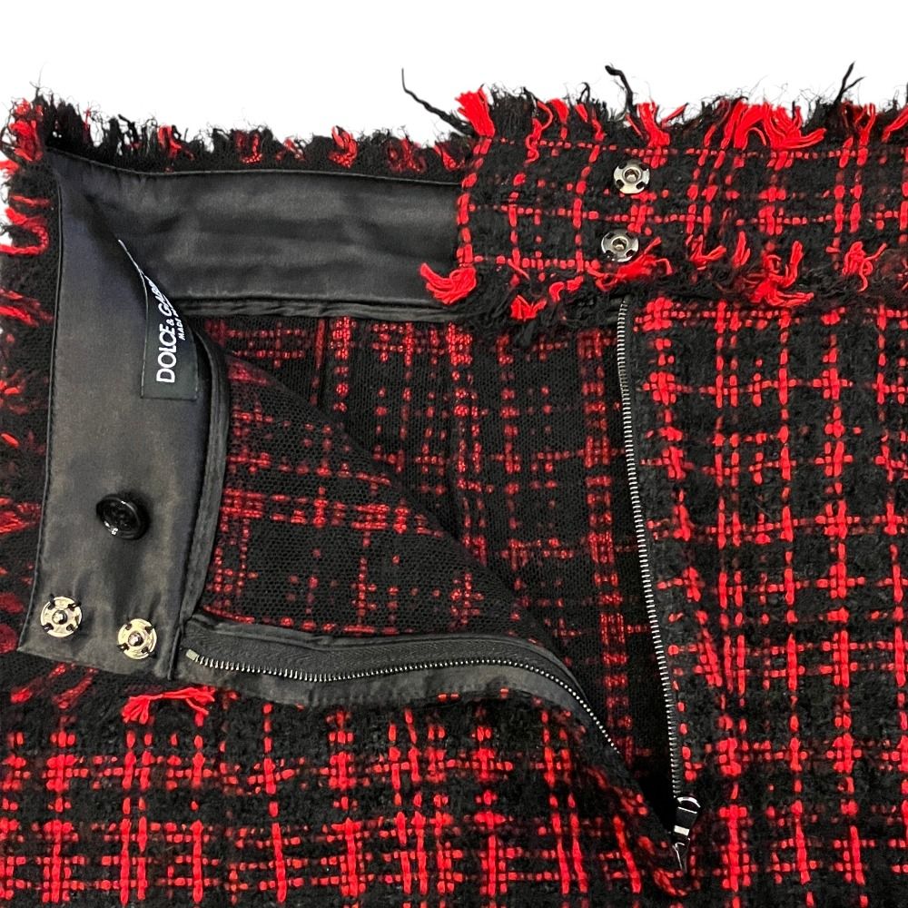 Dolce & Gabbana Alpaca Blend Tweed Skirt 44 Black Red — view 3