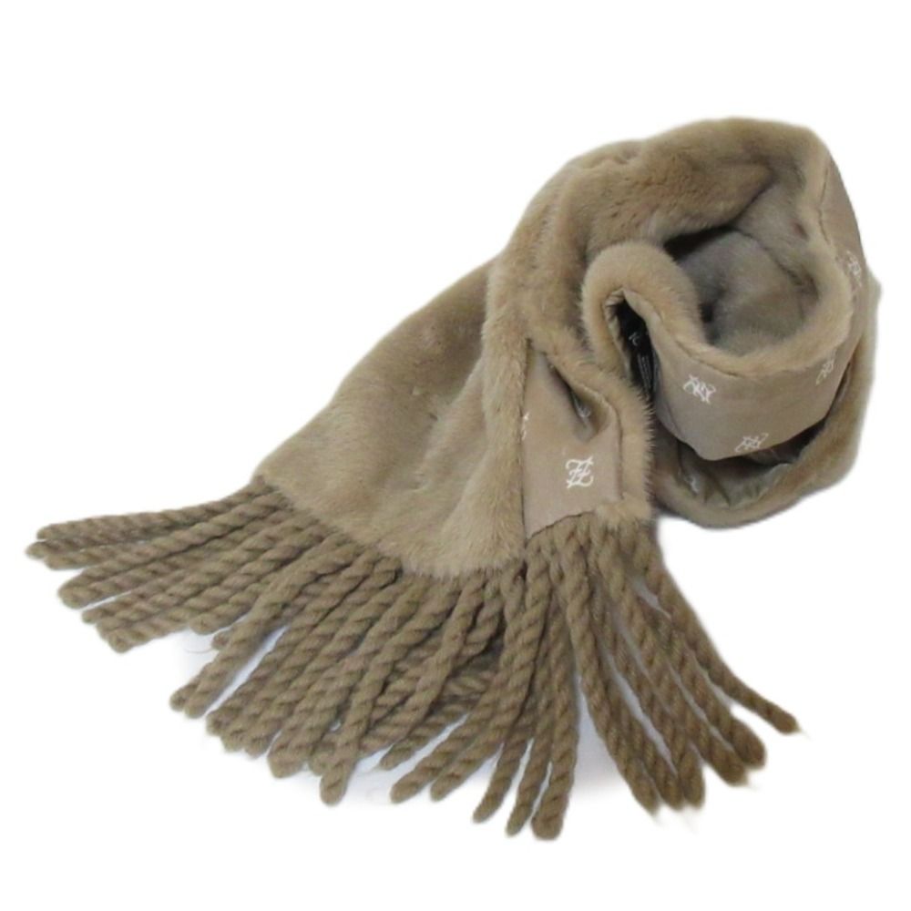 Fendi Mink Fringe Shawl Scarf Tippet Brown Beige