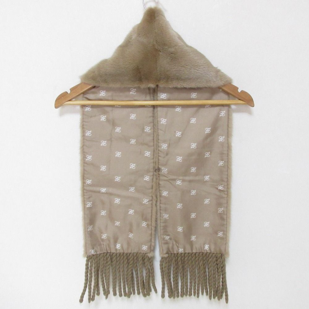 Fendi Mink Fringe Shawl Scarf Tippet Brown Beige — view 3