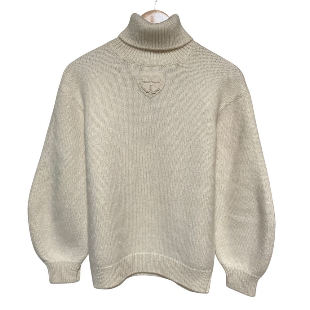 Chanel Heart Clover CC Logo Turtleneck Knit Sweater 34 Ivory