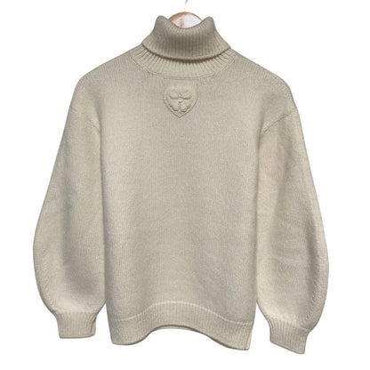 Chanel Heart Clover CC Logo Turtleneck Knit Sweater 34 Ivory