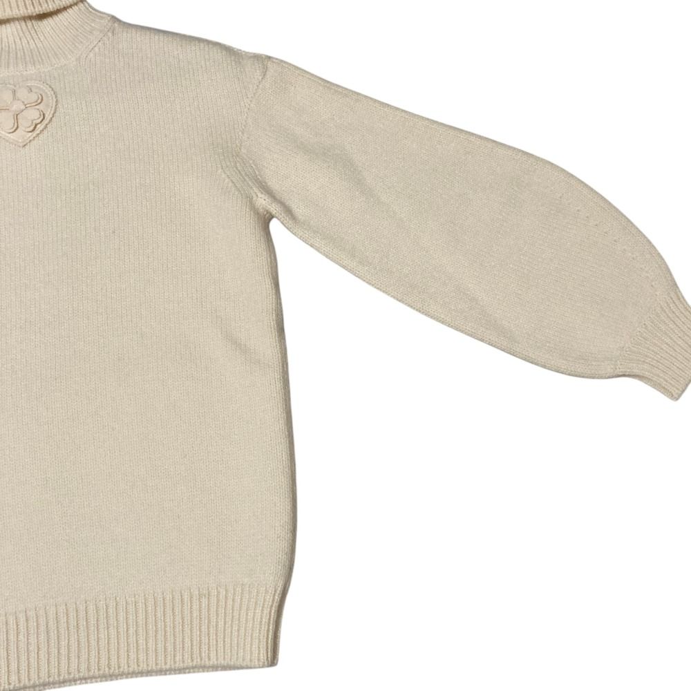 Chanel Heart Clover CC Logo Turtleneck Knit Sweater 34 Ivory — view 3