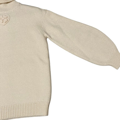 Chanel Heart Clover CC Logo Turtleneck Knit Sweater 34 Ivory — view 3