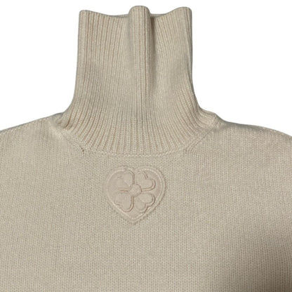 Chanel Heart Clover CC Logo Turtleneck Knit Sweater 34 Ivory — view 4