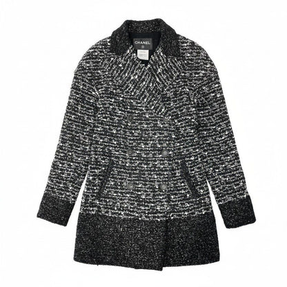 Chanel Tweed Coat Jacket Coco Button Double Breasted 38 Gray
