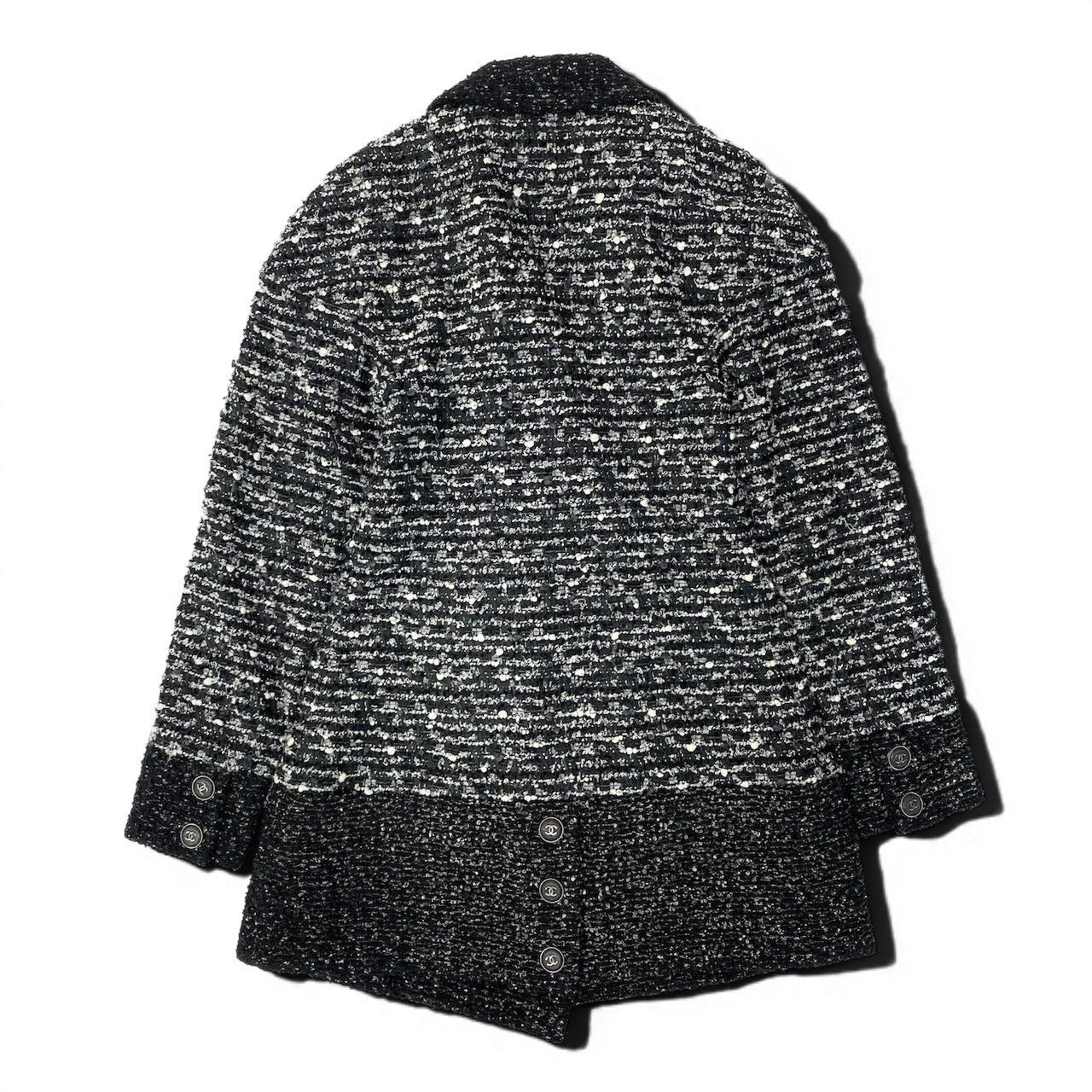 Chanel Tweed Coat Jacket Coco Button Double Breasted 38 Gray — view 3