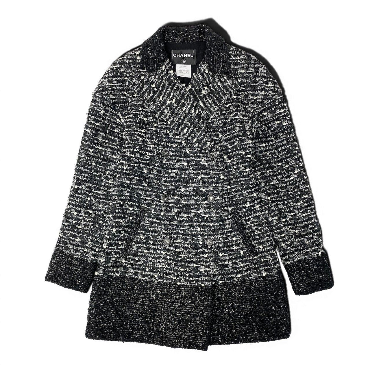 Chanel Tweed Coat Jacket Coco Button Double Breasted 38 Gray — view 2