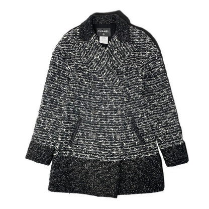 Chanel Tweed Coat Jacket Coco Button Double Breasted 38 Gray — view 2