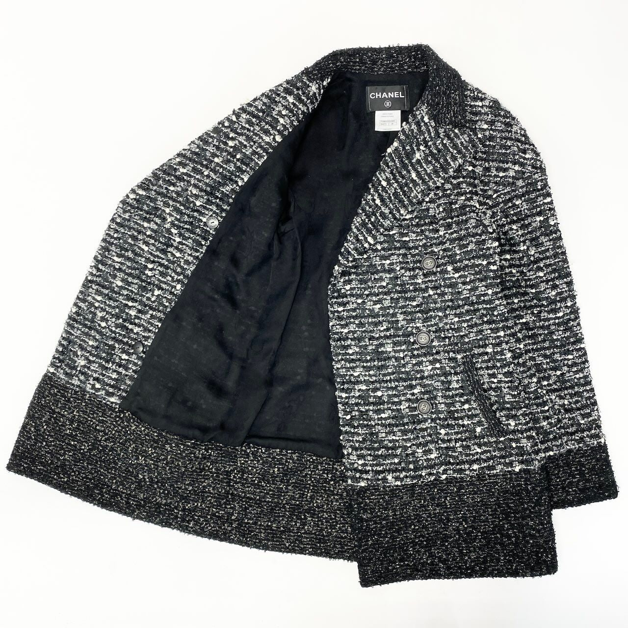 Chanel Tweed Coat Jacket Coco Button Double Breasted 38 Gray — view 4