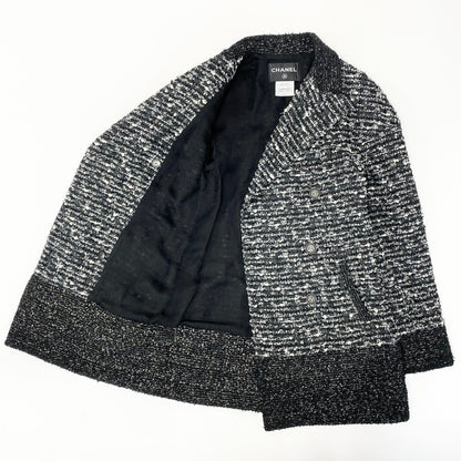 Chanel Tweed Coat Jacket Coco Button Double Breasted 38 Gray — view 4