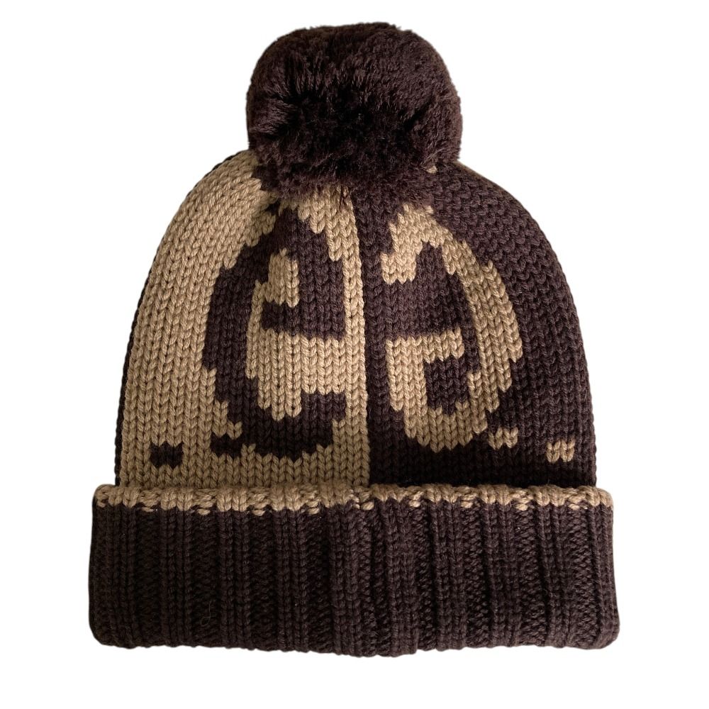 Gucci GG Pattern Pom Knit Cap Brown Beige Hat — view 3