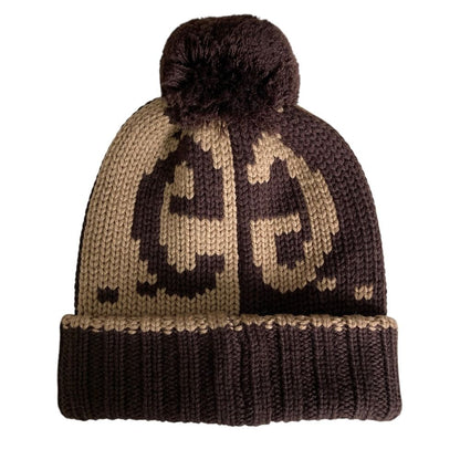 Gucci GG Pattern Pom Knit Cap Brown Beige Hat — view 3