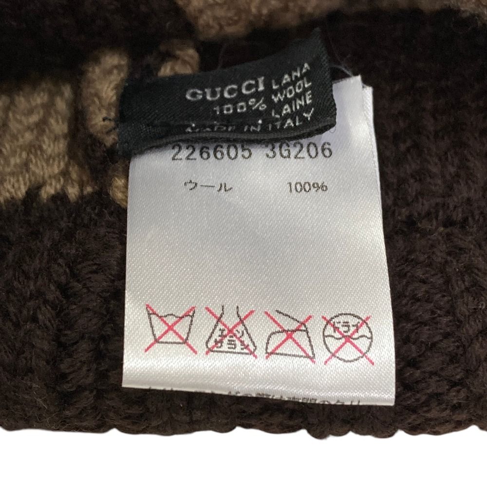 Gucci GG Pattern Pom Knit Cap Brown Beige Hat — view 9