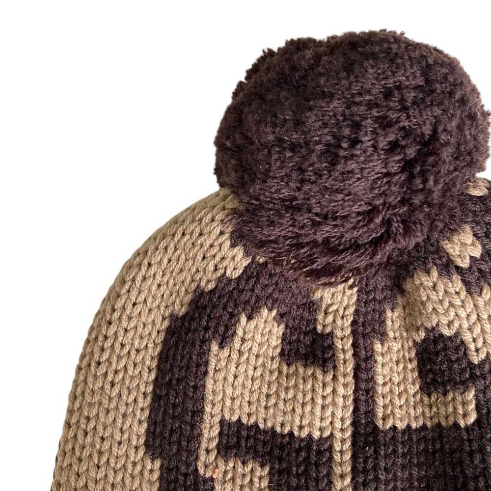 Gucci GG Pattern Pom Knit Cap Brown Beige Hat — view 2