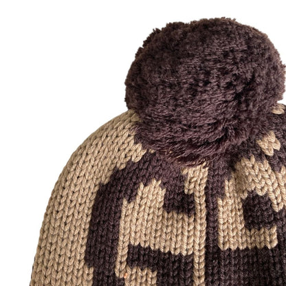 Gucci GG Pattern Pom Knit Cap Brown Beige Hat — view 2