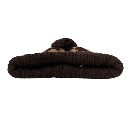 Gucci GG Pattern Pom Knit Cap Brown Beige Hat — view 4
