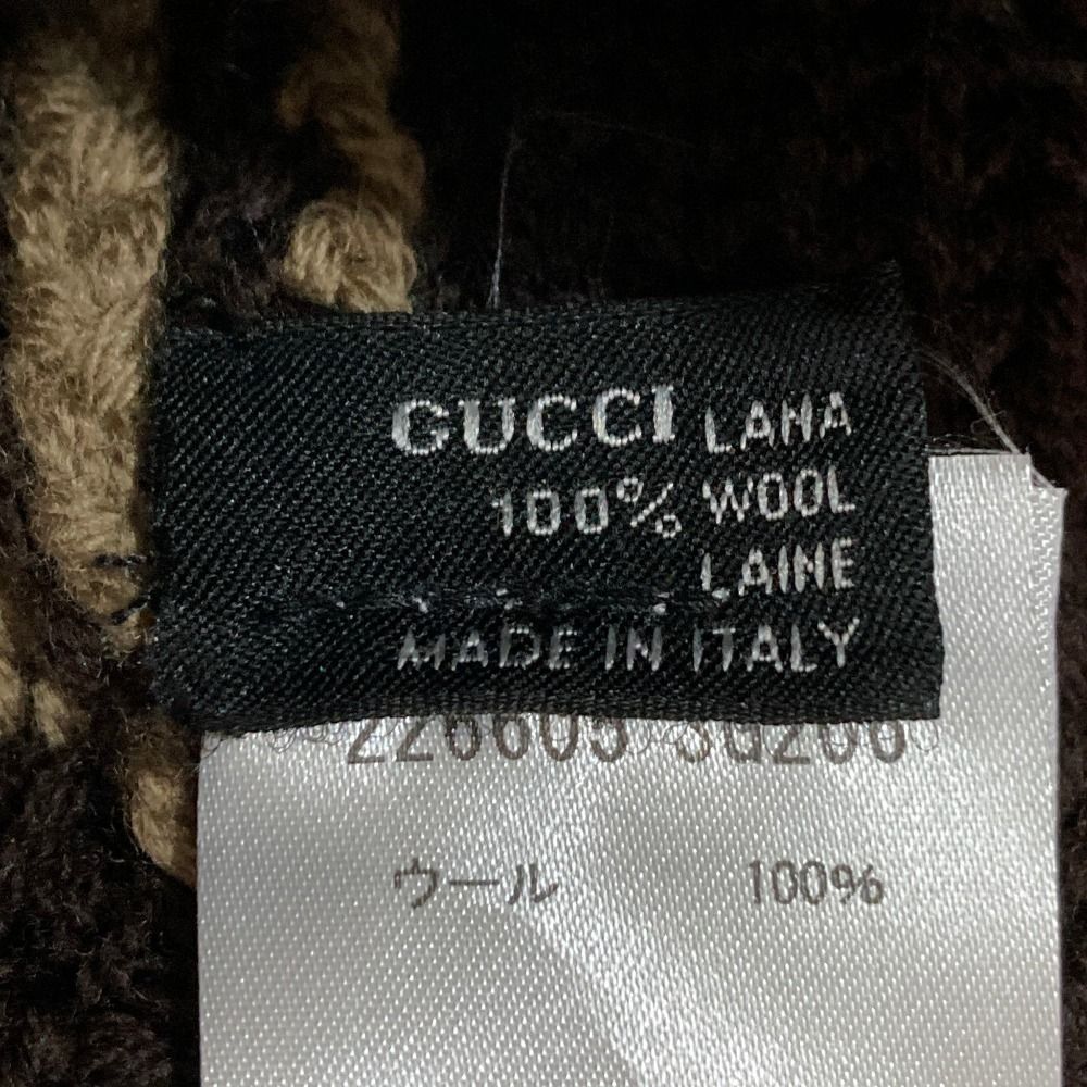 Gucci GG Pattern Pom Knit Cap Brown Beige Hat — view 8